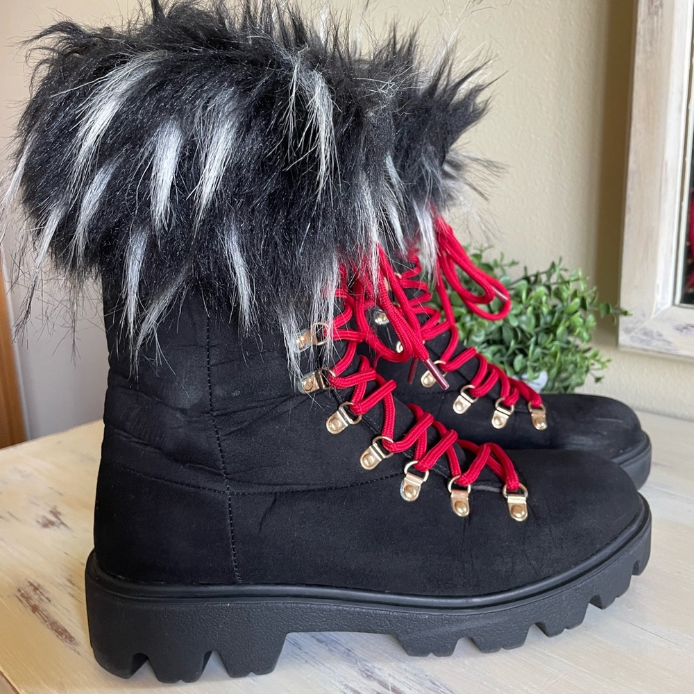 Bamboo vegan black suede boots with fur tops